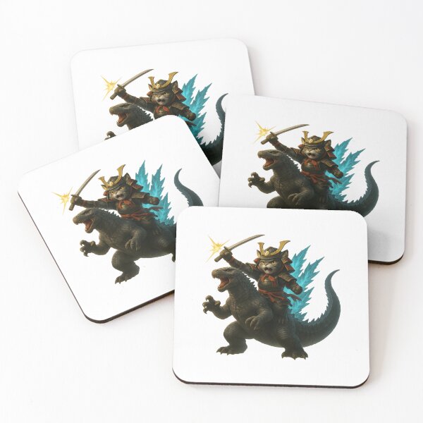 Item preview, Neko Shogun Riding into Battle with Godzilla designed and sold by ShadyCommodities.