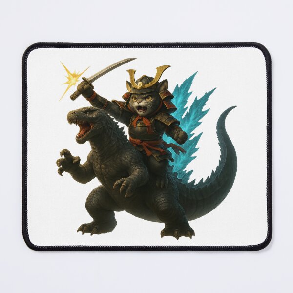 Item preview, Neko Shogun Riding into Battle with Godzilla designed and sold by ShadyCommodities.