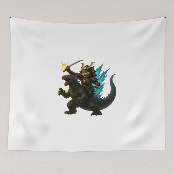 Item preview, Neko Shogun Riding into Battle with Godzilla designed and sold by ShadyCommodities.