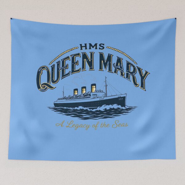 Item preview, HMS Queen Mary vintage ocean liner logo and ship illustration designed and sold by Rue Market.