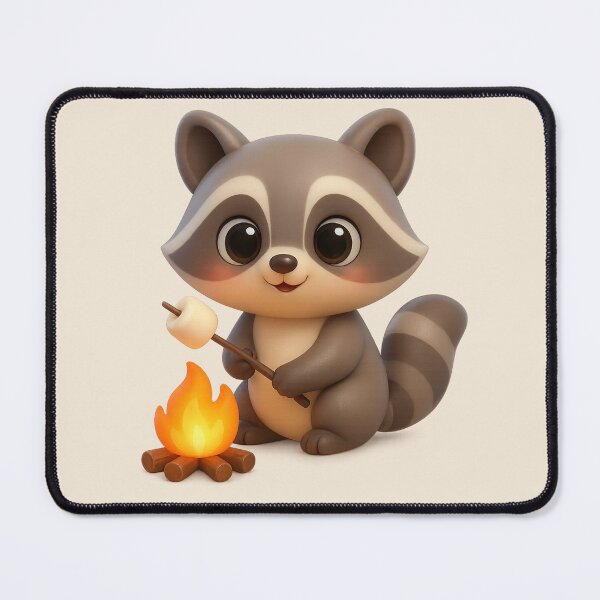 Item preview, Cute Camping Raccoon 3D GCI | Kawaii Campfire Marshmallow Cartoon designed and sold by Moons Studio.
