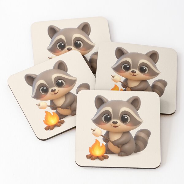 Item preview, Cute Camping Raccoon 3D GCI | Kawaii Campfire Marshmallow Cartoon designed and sold by Moons Studio.