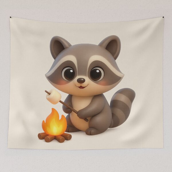 Item preview, Cute Camping Raccoon 3D GCI | Kawaii Campfire Marshmallow Cartoon designed and sold by Moons Studio.