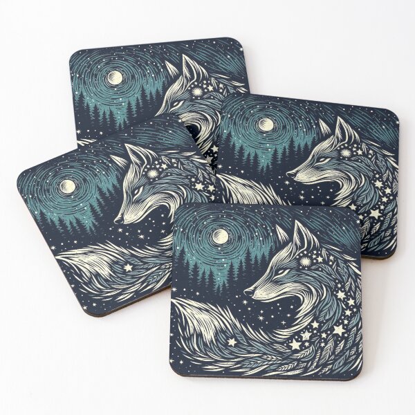 Item preview, Cosmic Fox Linocut Midnight Art designed and sold by Artist Bishhnu Banerji.