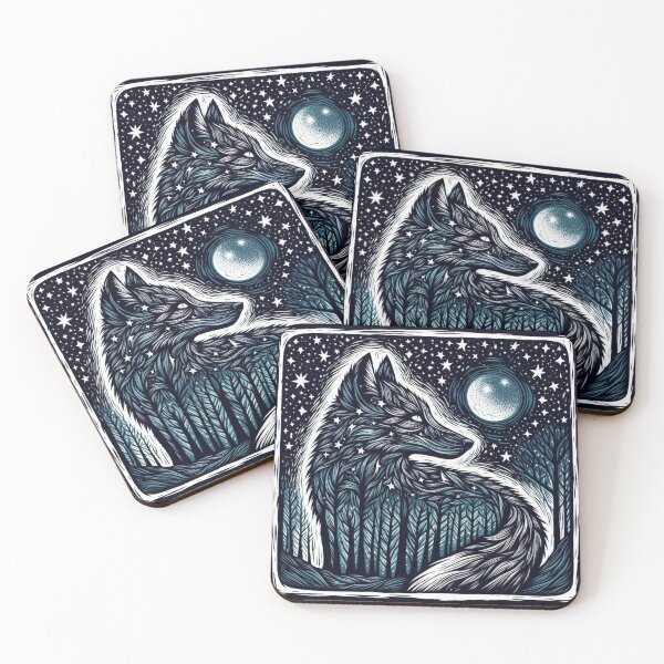 Item preview, Cosmic Fox Linocut Midnight Art- Design 3 designed and sold by Artist Bishhnu Banerji.