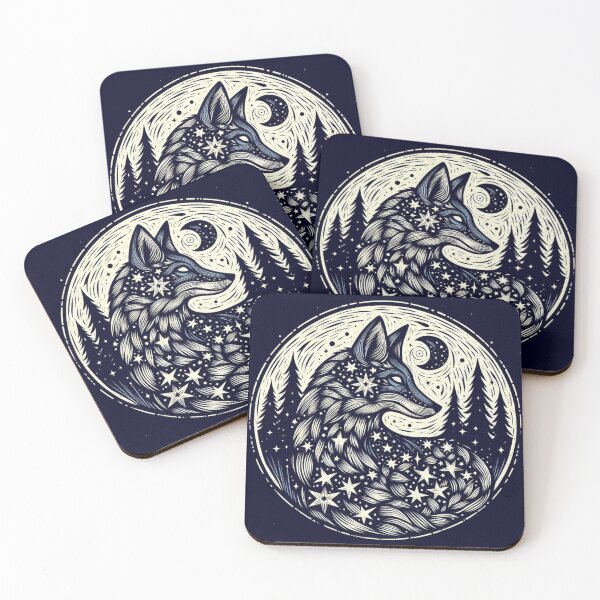 Item preview, Cosmic Fox Linocut Midnight Art- Design 2. designed and sold by Artist Bishhnu Banerji.