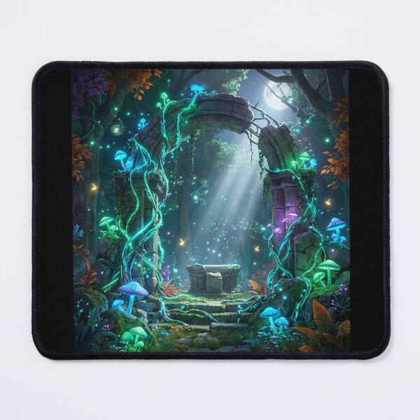 Item preview, Mystic Outlands - Enchanted Ruins Bioluminescent Fantasy Art designed and sold by KuroAtelier.