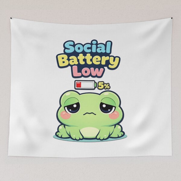 Item preview, Social Battery Low Kawaii Frog – Introvert Mood Meme designed and sold by Visual Dept..
