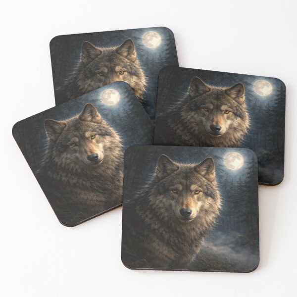 Item preview, Moonlit Wolf Portrait – Dark Forest Wildlife Wall Art designed and sold by ApexAnimal Art.