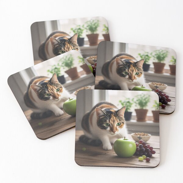 Item preview, Cat looking at a green apple and grapes  designed and sold by simeonred.