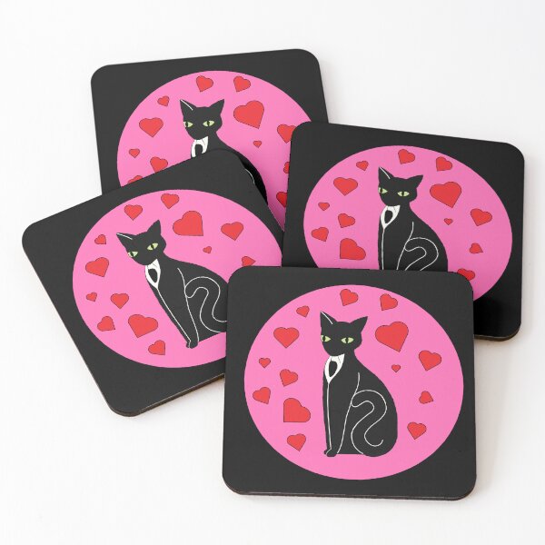 Item preview, Dapper Black Tuxedo Cat with Mouse Encircled by Hearts Die Cut designed and sold by JoyousArt4u.