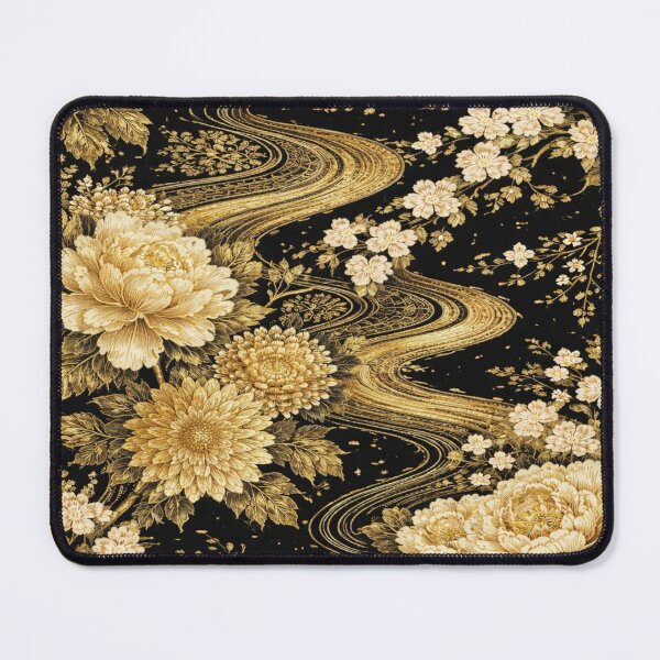 Item preview, Gold on Black Japanese Kimono Luxury Floral Pattern designed and sold by Myra365Art.