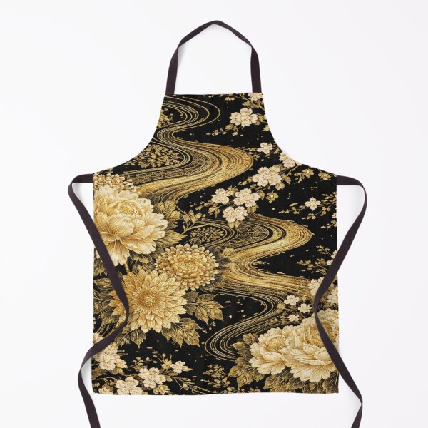 Item preview, Gold on Black Japanese Kimono Luxury Floral Pattern designed and sold by Myra365Art.