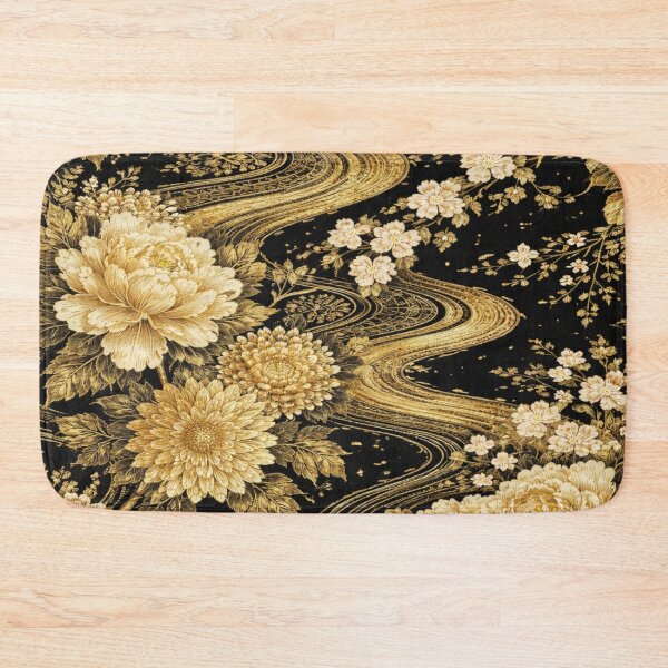 Item preview, Gold on Black Japanese Kimono Luxury Floral Pattern designed and sold by Myra365Art.