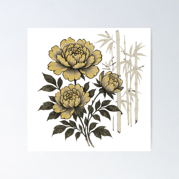 Item preview, Gold Peony Burst Ink Art Print designed and sold by Artist Bishhnu Banerji.