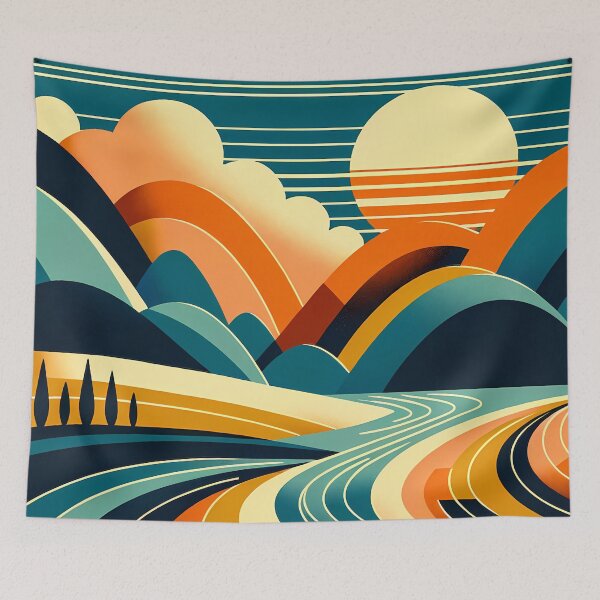 Item preview, Geometric Sun Over Layered Mountains designed and sold by InkSmithery.