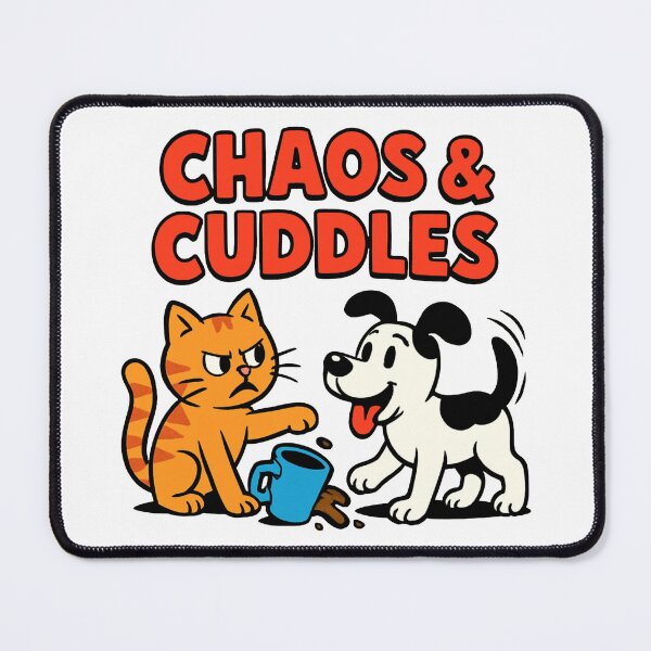 Item preview, Chaos & Cuddles Funny Cat and Dog Cartoon Design designed and sold by OwnYourMood.