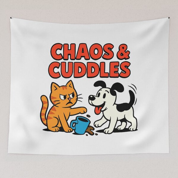 Item preview, Chaos & Cuddles Funny Cat and Dog Cartoon Design designed and sold by OwnYourMood.