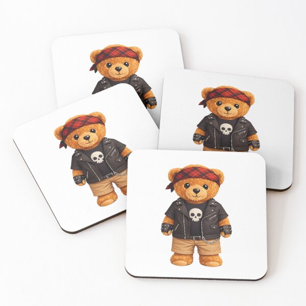 Item preview, Rocker Teddy Bear in Leather Jacket & Skull Tee - Cute Punk Biker Art ? designed and sold by CuteBear87.