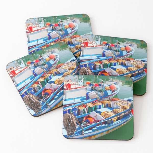 Item preview, Mediterranean Fishing Boats & Bright Nets designed and sold by LRPhotoart.