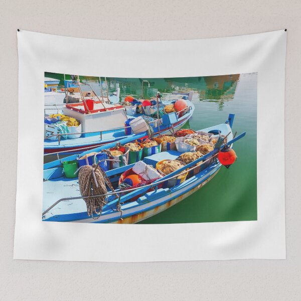 Item preview, Mediterranean Fishing Boats & Bright Nets designed and sold by LRPhotoart.
