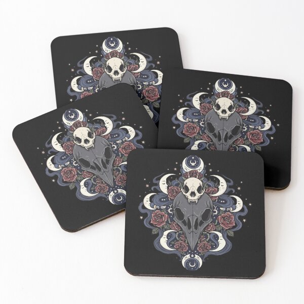 Item preview, Gothic Crow and Cat Skulls with Moons and Roses designed and sold by BrownHorse90s.