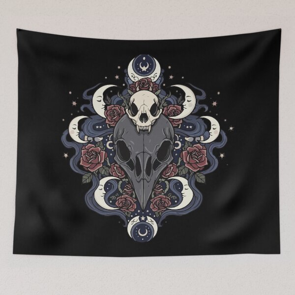 Item preview, Gothic Crow and Cat Skulls with Moons and Roses designed and sold by BrownHorse90s.