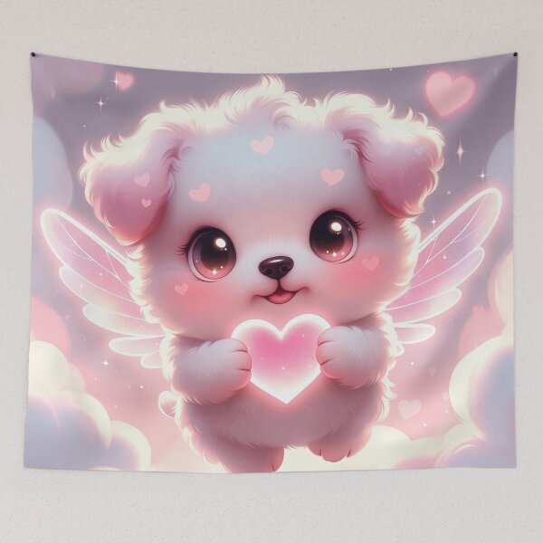 Item preview, Cute Cupid Puppy Holding Glowing Heart – Kawaii Angel Dog Valentine’s Day Pastel Aesthetic Art designed and sold by Furfolkz.
