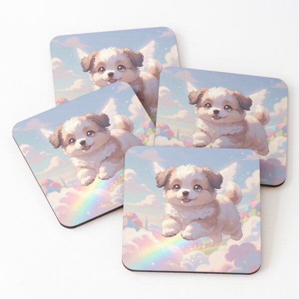 Item preview, Flying Angel Puppy Over Rainbow Clouds – Kawaii Cute Dog Fantasy Pastel Sky Art designed and sold by Furfolkz.