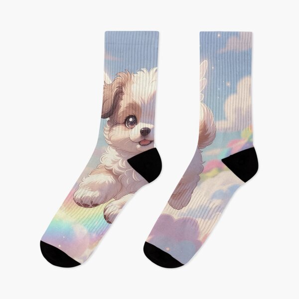 Item preview, Flying Angel Puppy Over Rainbow Clouds – Kawaii Cute Dog Fantasy Pastel Sky Art designed and sold by Furfolkz.