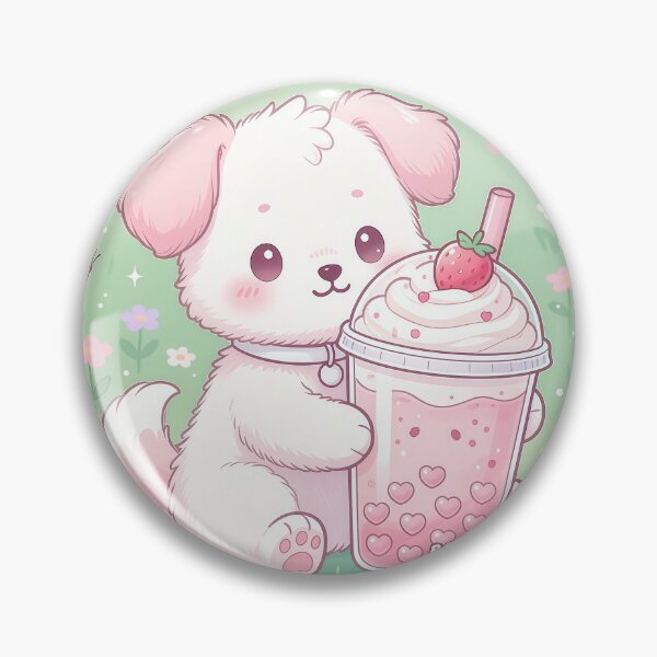 Item preview, Cute Strawberry Boba Puppy – Kawaii Pastel Dog with Pink Bubble Tea Aesthetic designed and sold by Furfolkz.