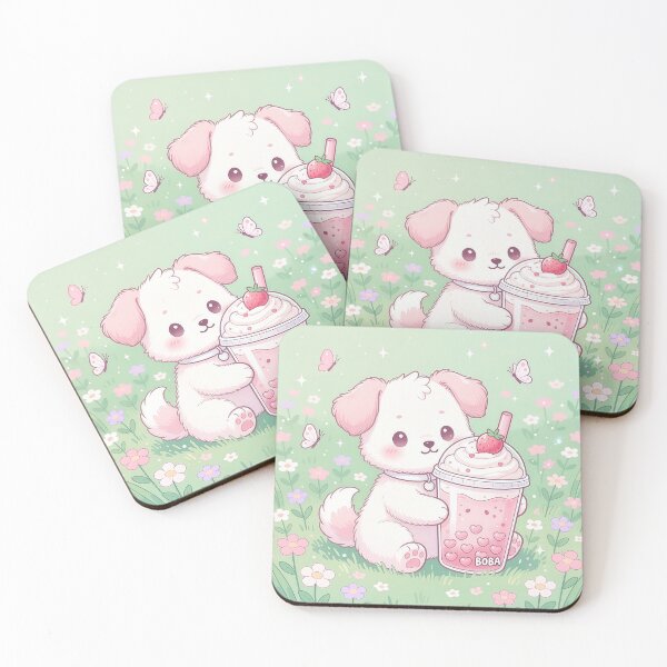 Item preview, Cute Strawberry Boba Puppy – Kawaii Pastel Dog with Pink Bubble Tea Aesthetic designed and sold by Furfolkz.