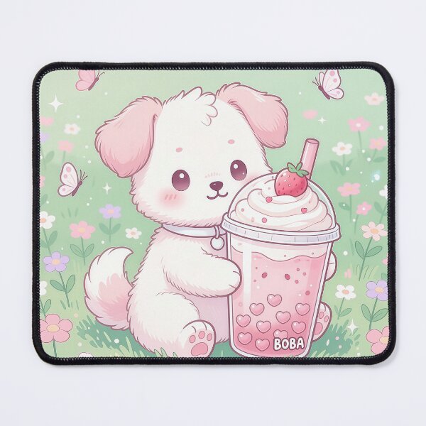 Item preview, Cute Strawberry Boba Puppy – Kawaii Pastel Dog with Pink Bubble Tea Aesthetic designed and sold by Furfolkz.