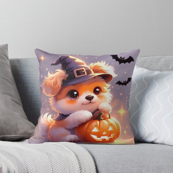 Item preview, Cute Halloween Witch Puppy with Jack O Lantern – Kawaii Spooky Dog Pumpkin Art designed and sold by Furfolkz.