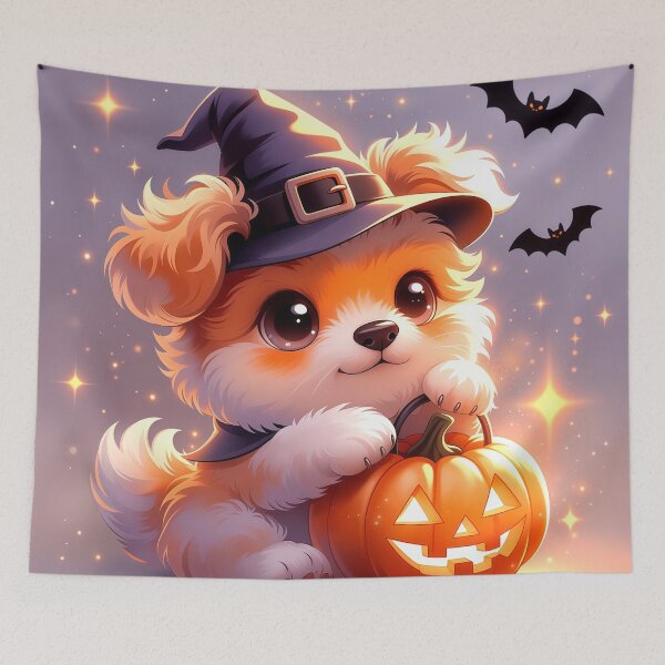 Item preview, Cute Halloween Witch Puppy with Jack O Lantern – Kawaii Spooky Dog Pumpkin Art designed and sold by Furfolkz.