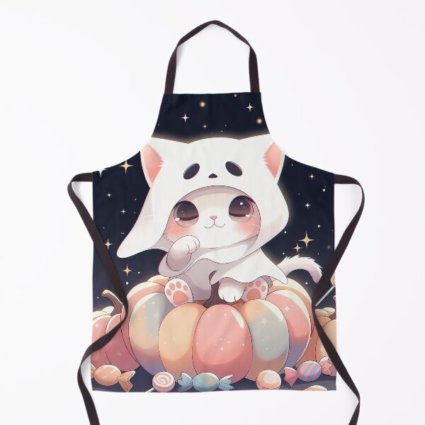Item preview, Cute Ghost Kitty Sitting on Pastel Pumpkins – Kawaii Halloween Cat Candy Art designed and sold by Furfolkz.