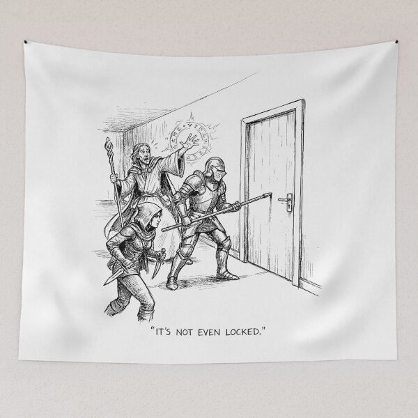 Item preview, The Unlocked Dungeon Door - Funny DnD Meme designed and sold by bapupa.