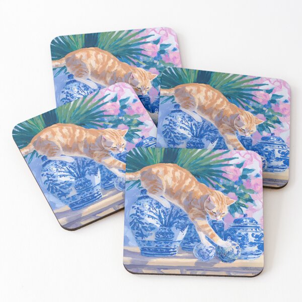 Item preview, Grandmillennial art, A Risky Move, coastal cat art designed and sold by SophieClimaArt.