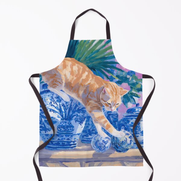 Item preview, Grandmillennial art, A Risky Move, coastal cat art designed and sold by SophieClimaArt.