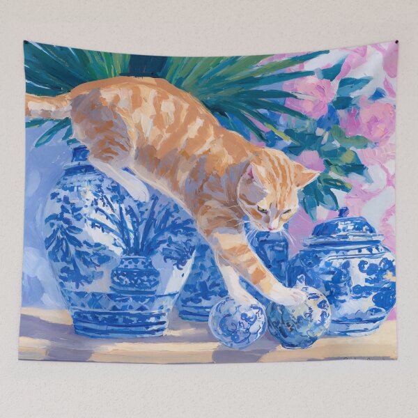 Item preview, Grandmillennial art, A Risky Move, coastal cat art designed and sold by SophieClimaArt.