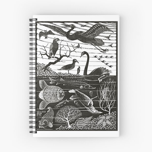 Item preview, M.C. Escher, Fifth Day of Creation, Genesis Woodcut Style Print designed and sold by Artistic Gift Print.