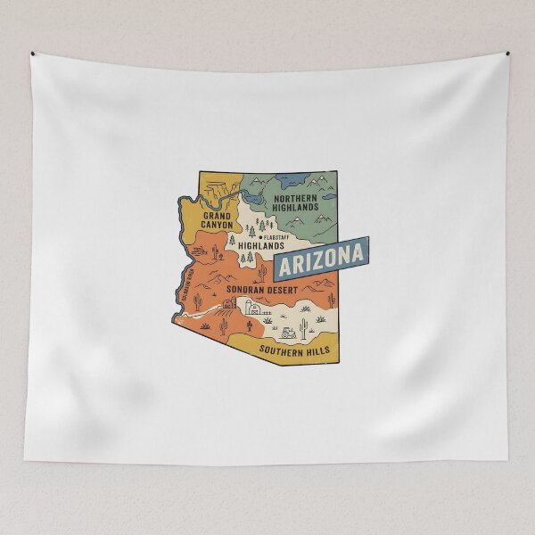 Item preview, Arizona Illustrated Map – Retro State Regions & Landmarks designed and sold by Paper Drip.
