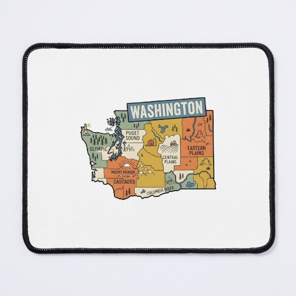 Item preview, Washington Illustrated Map – Retro State Regions & Landmarks designed and sold by Paper Drip.
