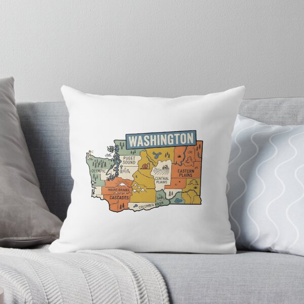 Item preview, Washington Illustrated Map – Retro State Regions & Landmarks designed and sold by Paper Drip.