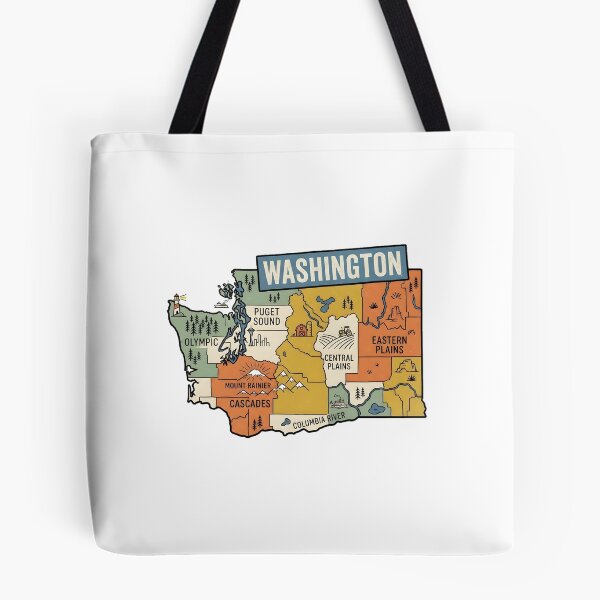 Item preview, Washington Illustrated Map – Retro State Regions & Landmarks designed and sold by Paper Drip.