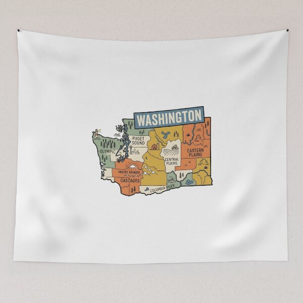 Item preview, Washington Illustrated Map – Retro State Regions & Landmarks designed and sold by Paper Drip.