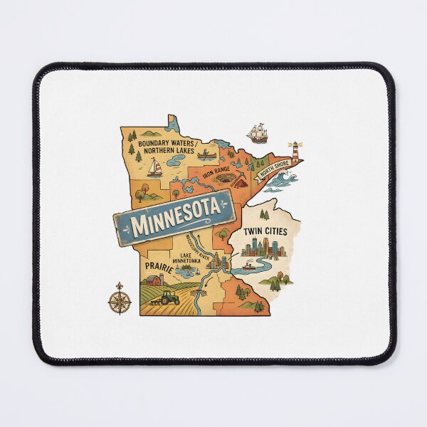 Item preview, Minnesota Illustrated Map – Retro State Regions & Landmarks designed and sold by Paper Drip.