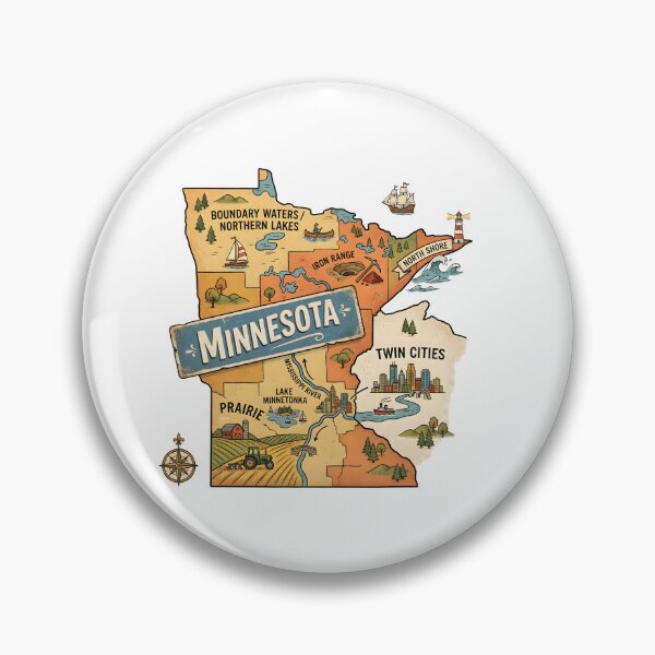 Item preview, Minnesota Illustrated Map – Retro State Regions & Landmarks designed and sold by Paper Drip.