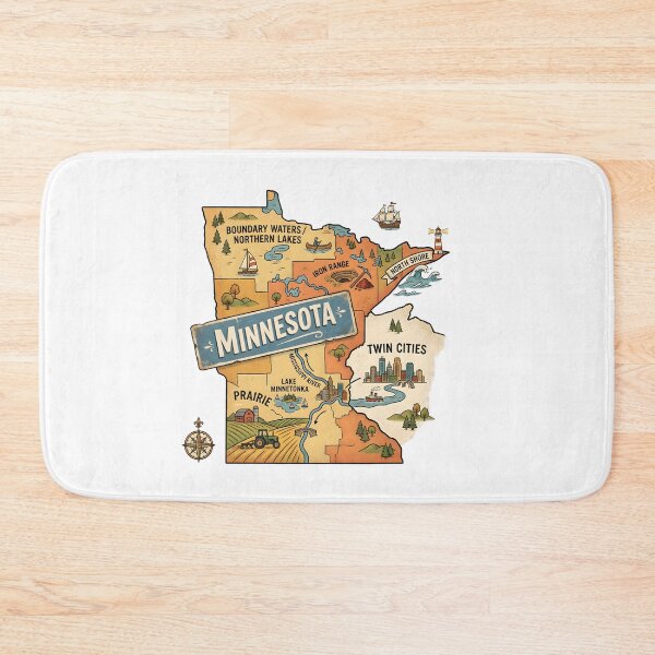Item preview, Minnesota Illustrated Map – Retro State Regions & Landmarks designed and sold by Paper Drip.