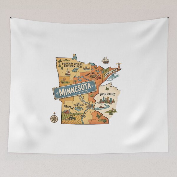 Item preview, Minnesota Illustrated Map – Retro State Regions & Landmarks designed and sold by Paper Drip.
